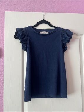 LOFT Navy Ruffle Sleeve Short Sleeve Tee